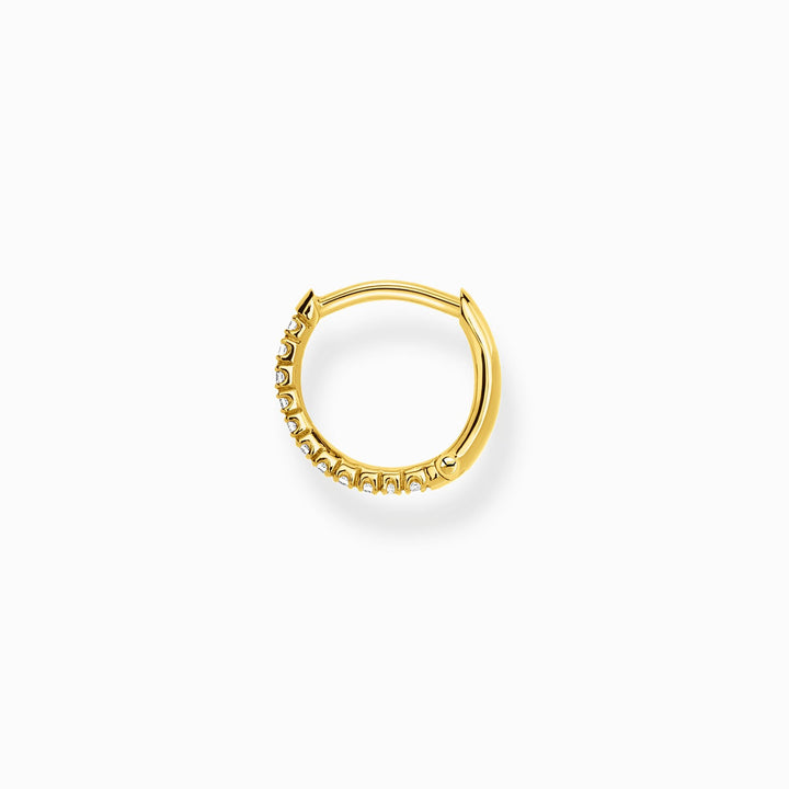 Single Hoop Earring White Stones - Gold
