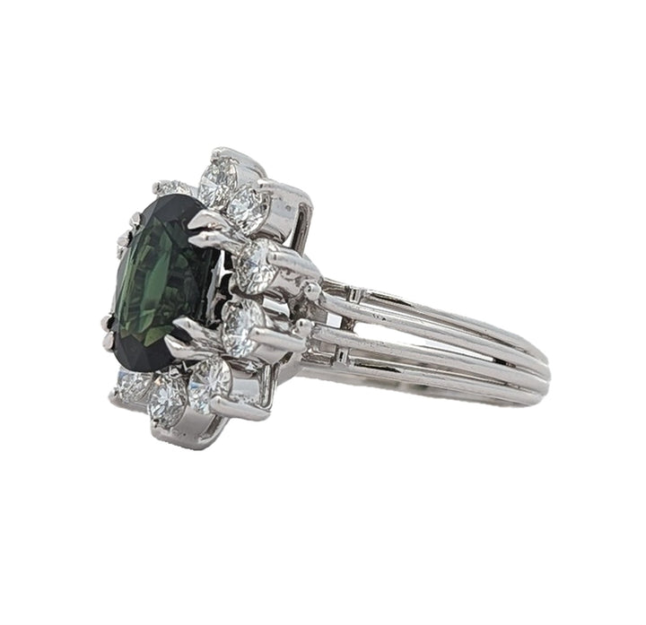 Platinum Natural Green Sapphire and 1.17ctw Diamond Estate Ring