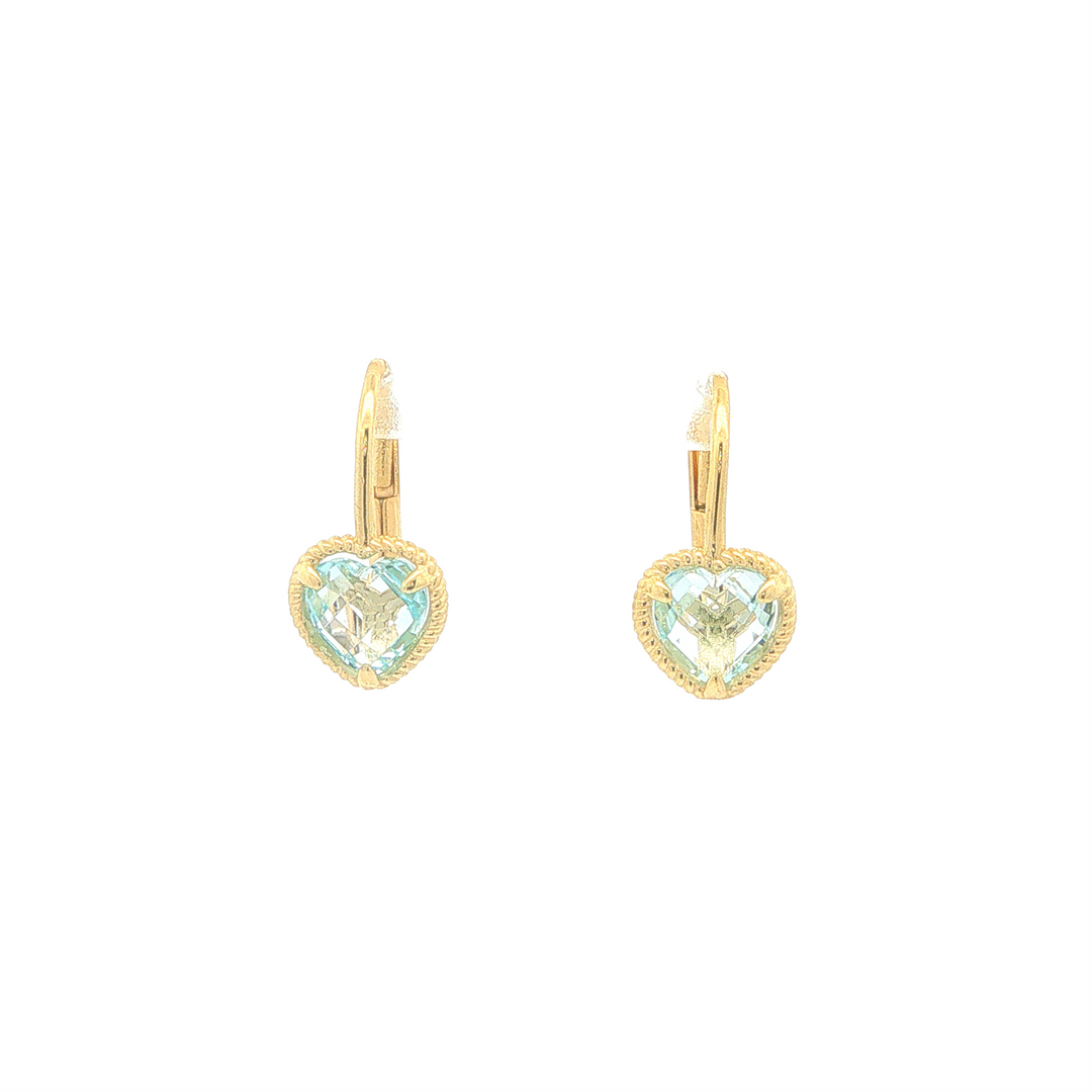 10KT Yellow Gold Blue Topaz Heart Shape Drop Earrings
