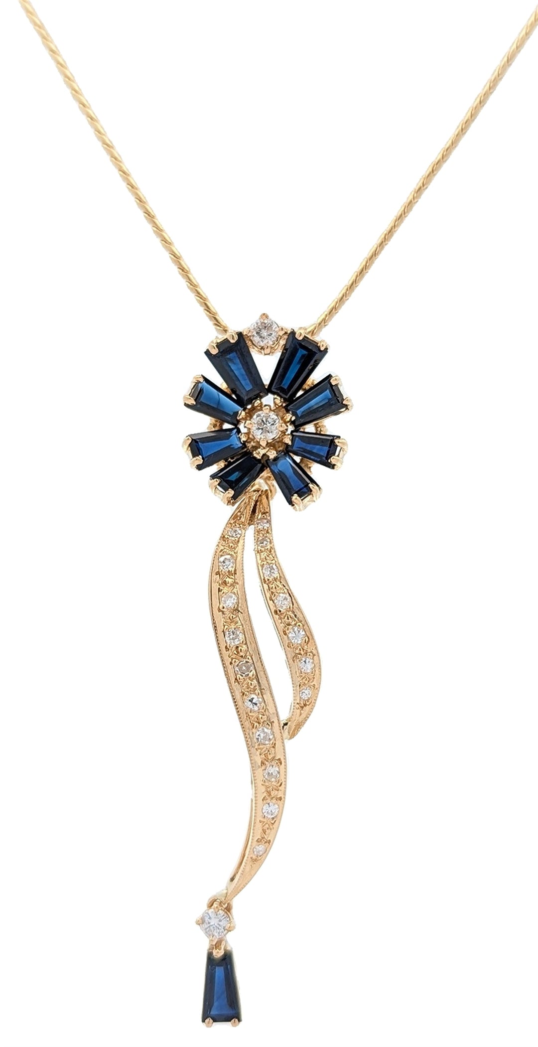 18KT Yellow Gold Nautral Blue Sapphire and 0.49ctw Diamond Estate 18" Necklace