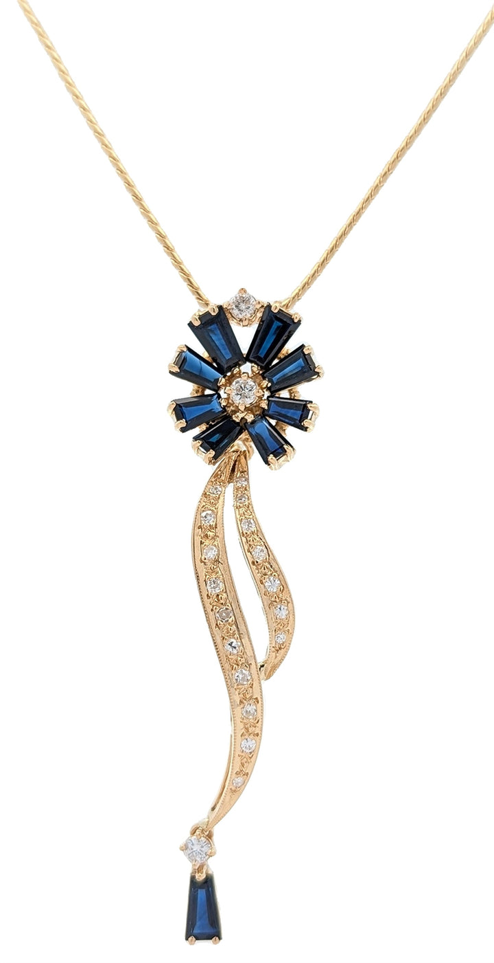 18KT Yellow Gold Nautral Blue Sapphire and 0.49ctw Diamond Estate 18" Necklace