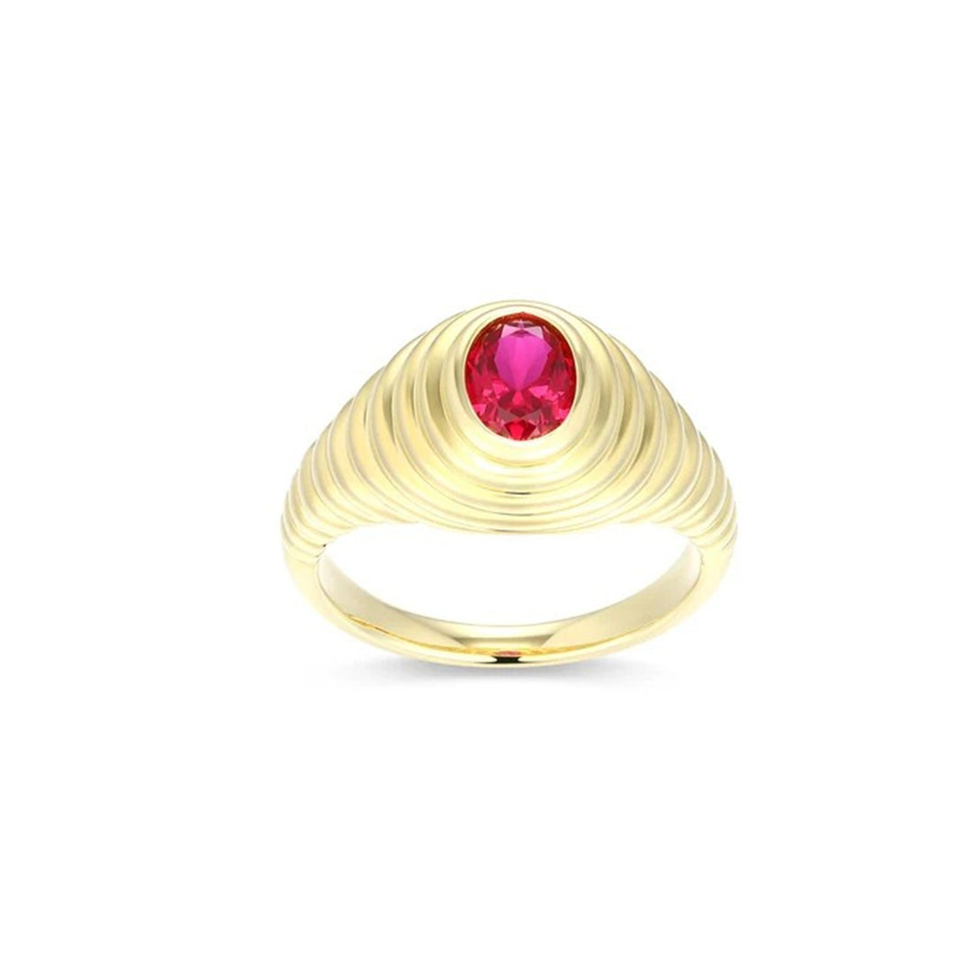 REIGN Sterling Silver Gold Plated Lab Created Ruby Ribbed Signet Ring