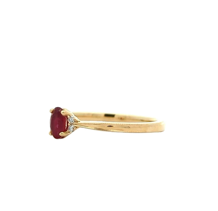 10KT Yellow Gold Ruby and 0.03ctw Diamond Ring
