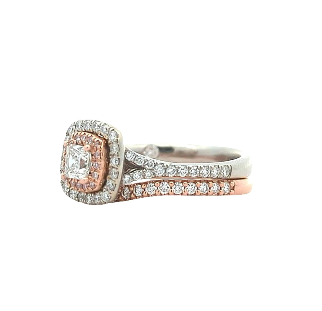 14KT White and Rose Gold 1.16ctw Diamond Estate Engagement Ring and Matching Band