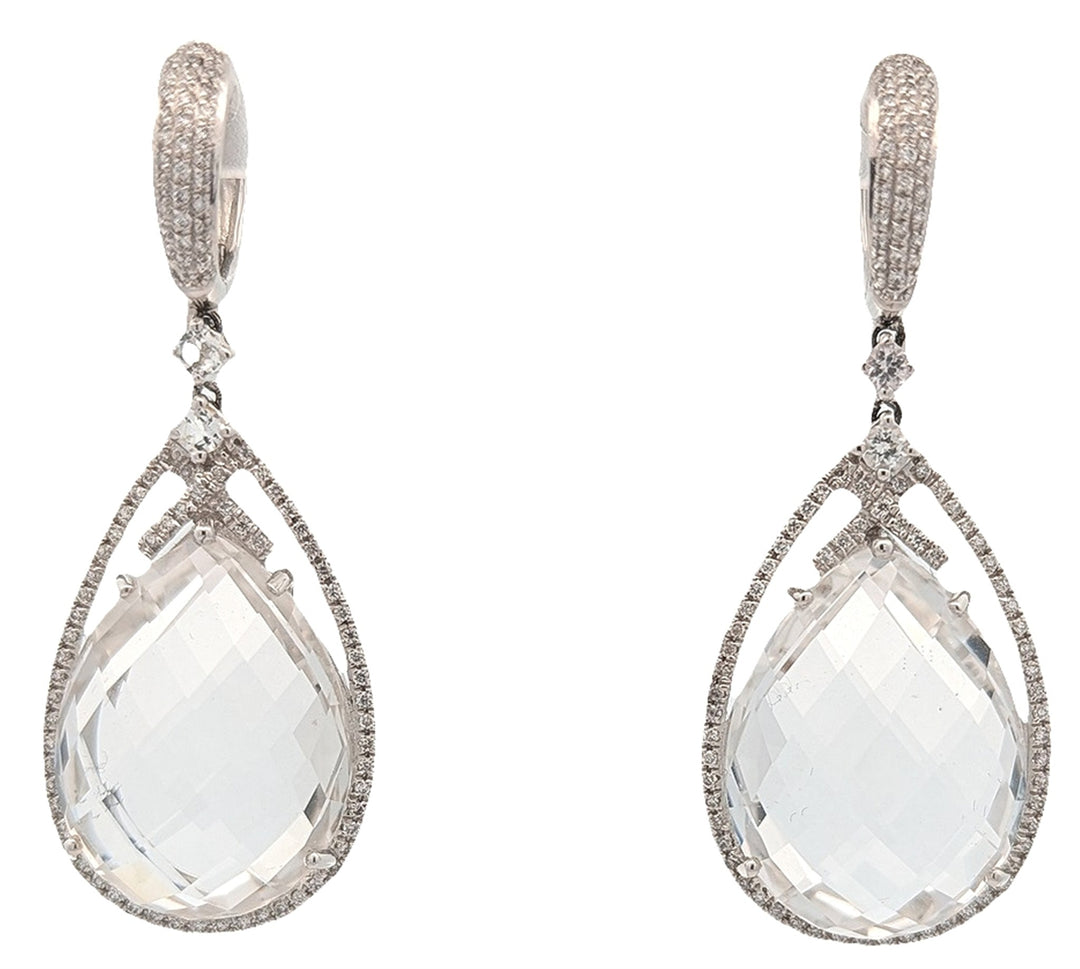 18KT White Gold White Quartz, White Sapphire and 0.65ctw Diamond Estate Earrings