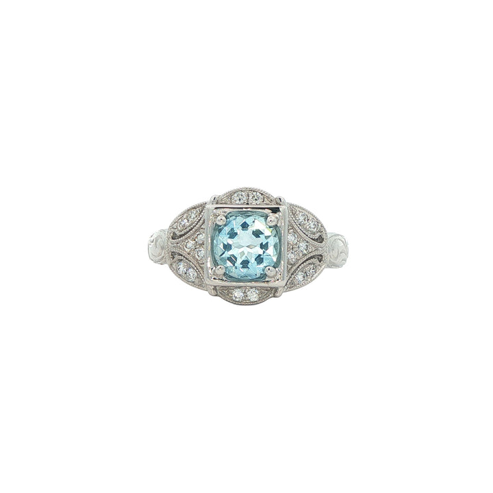 14K White Gold Aquamarine 0.15ctw Diamond Ring