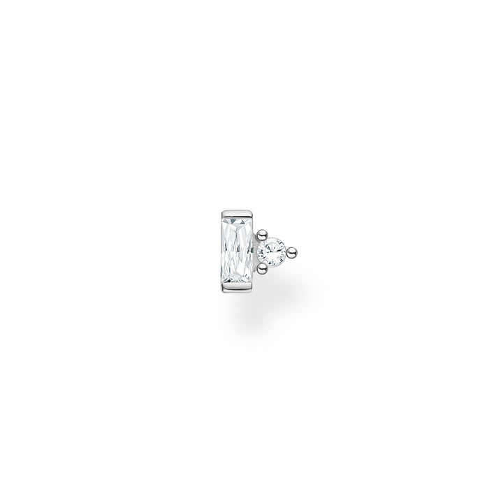 Single Ear Stud White Stone Silver