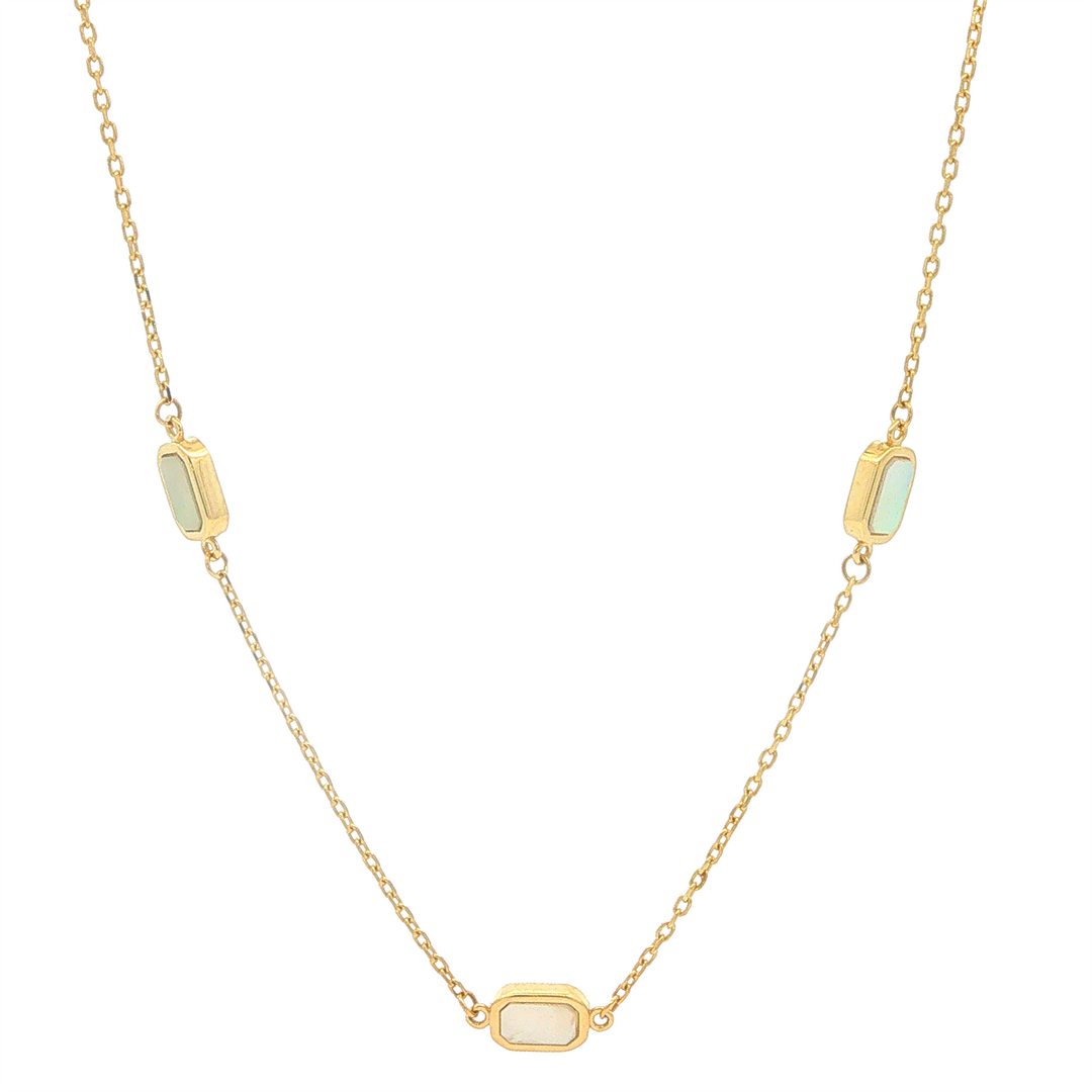 10KT Yellow Gold Mother of Pearl Station Necklace 16 + 2"