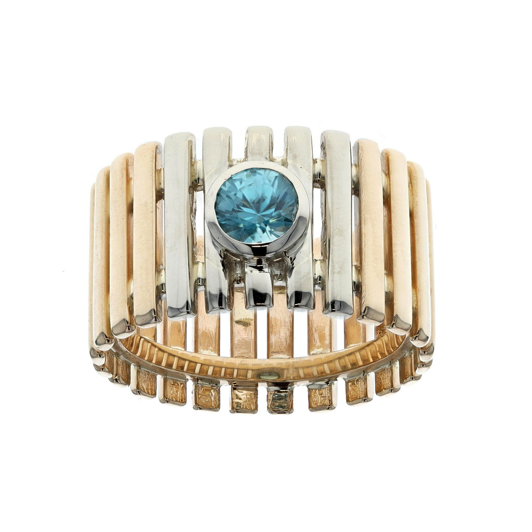 14KT Yellow and White Gold Natural Blue Zircon Solitaire Estate Ring