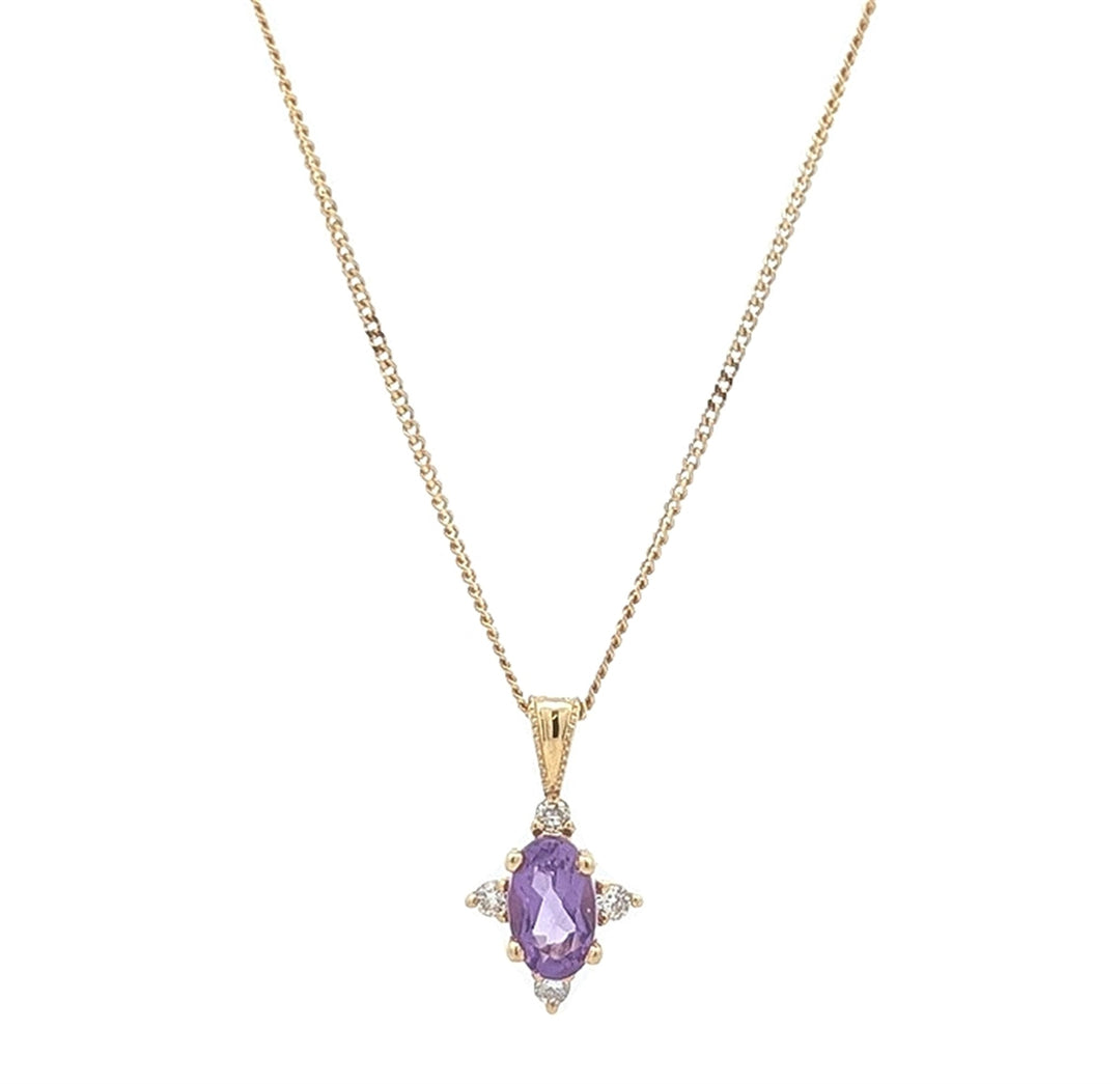10KT Yellow Gold Amethyst and 0.03ctw Diamond 18" Necklace