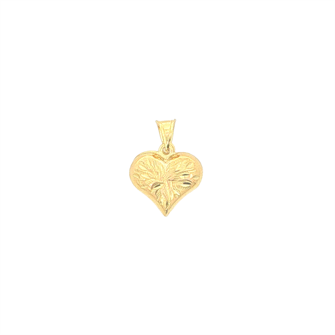 10KT Yellow Gold Etched Puffy Heart Pendant