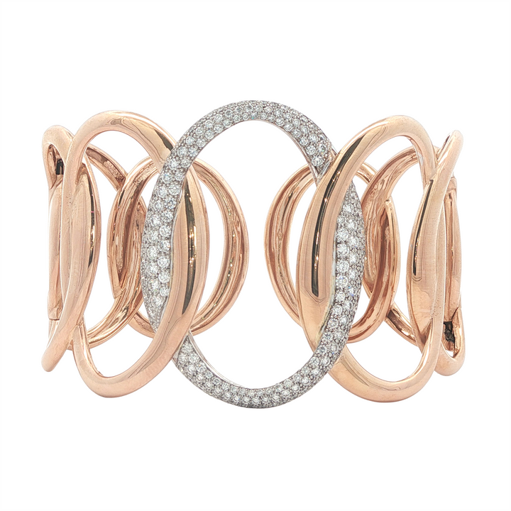 18KT Rose and White Gold 2.01ct Diamond Cuff Bangle