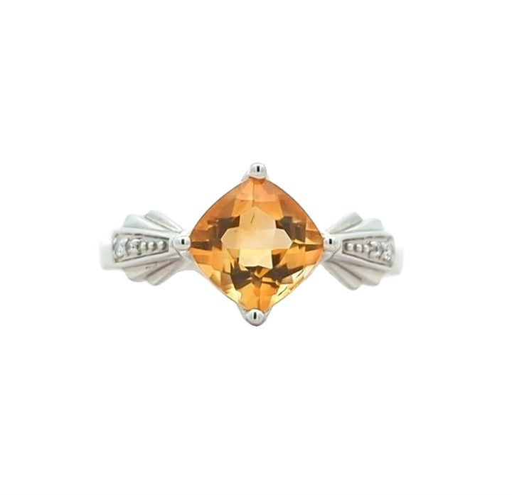 10KT White Gold Citrine and Diamond Ring
