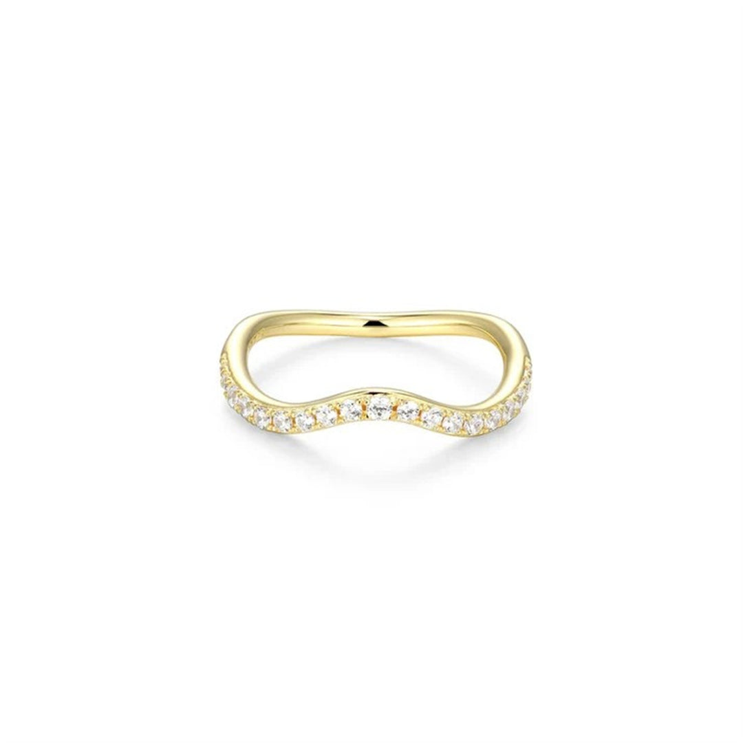 REIGN Sterling Silver Gold Plated CZ Pave Wave Ring