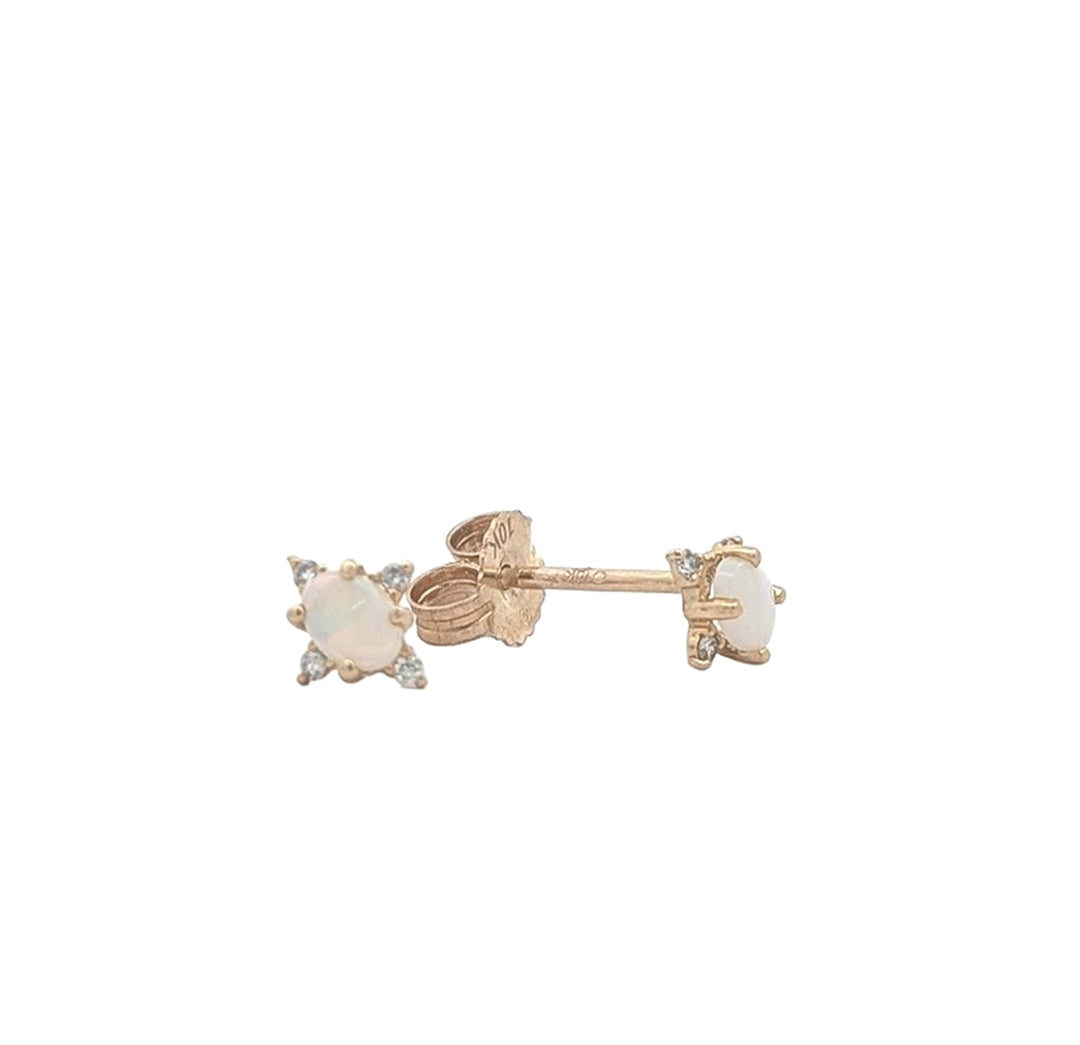 10KT Yellow Gold Opal and 0.04ctw Diamond Stud Earrings