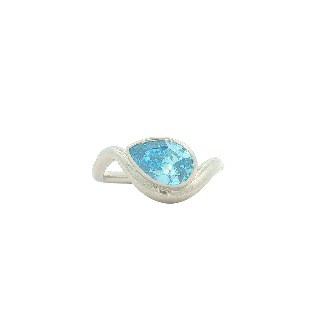 14KT White Gold 1.30ct Lab Grown Pear Shaped Fancy Blue Diamond Ring