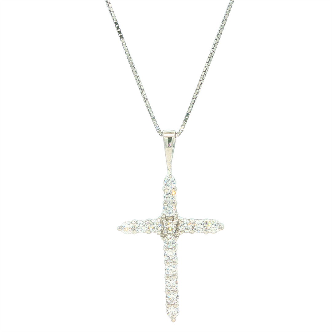 ELLE Sterling Silver CZ Cross Pendant with 18" Box Chain
