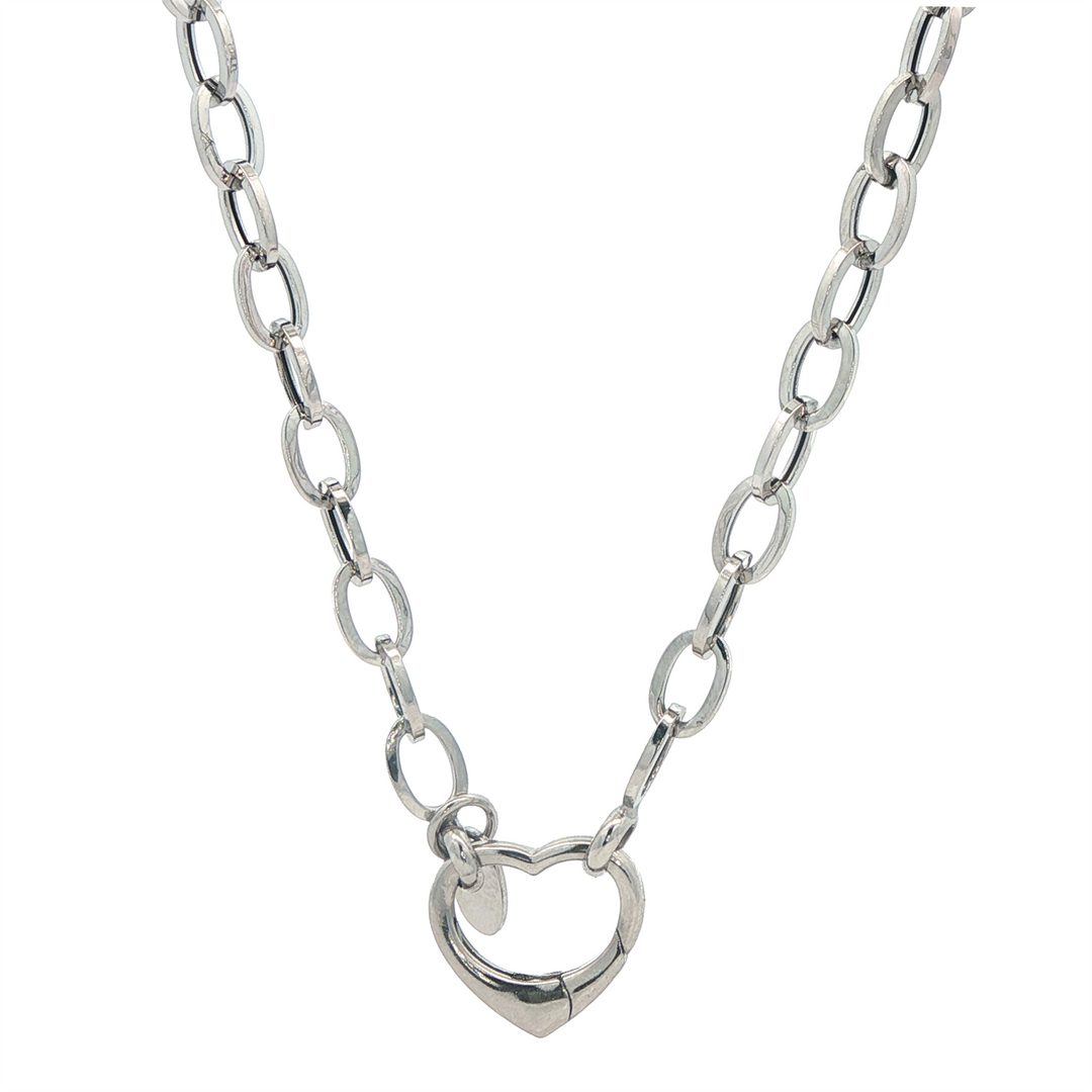 10K White Gold 4mm Cable Link Heart Clasp 20" Chain
