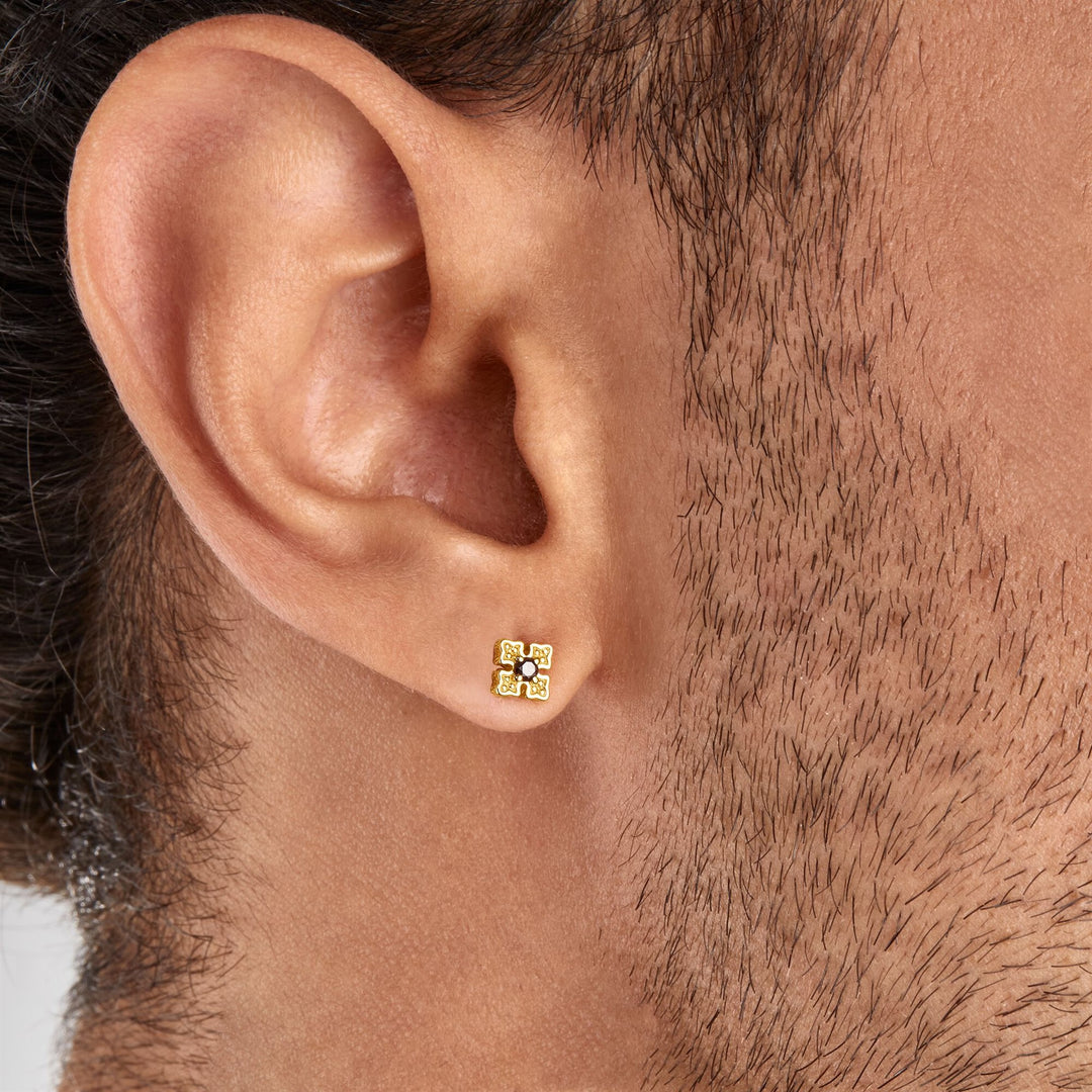 Thomas Sabo Sterling Silver Gold Plated Black CZ Stud Earrings