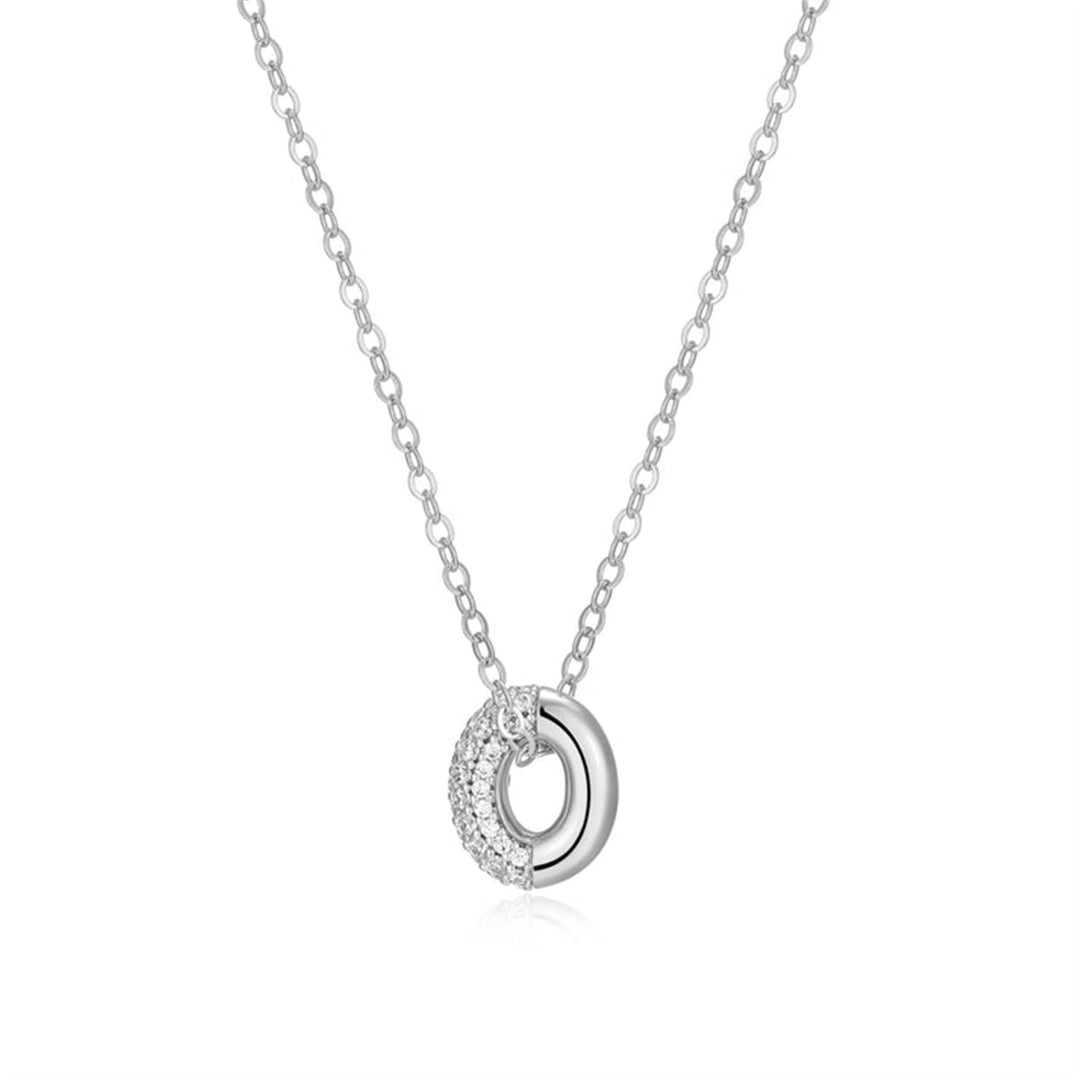 ELLE Sterling Silver Rhodium Plated "Reversa" Pendant Necklace with Cubic Zirconias 18 +2"