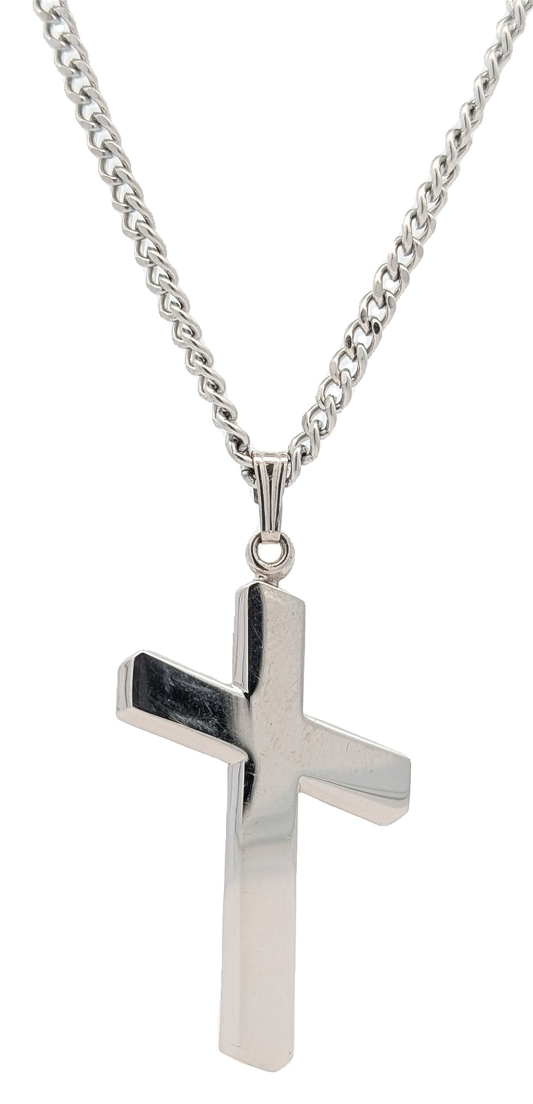 Sterling Silver and Stainless Steel 24" Cross Necklace