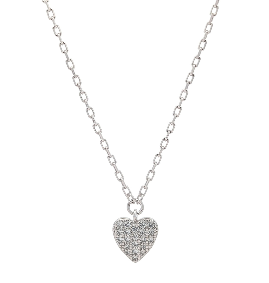 ELLE Sterling Silver "Micro Pave" CZ Small Heart 16+2" Necklace