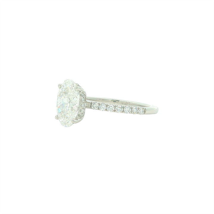 14KT White Gold 2.45ctw Lab Grown Oval Cut Diamond Engagment Ring with Hidden Halo and Accented Shoulders