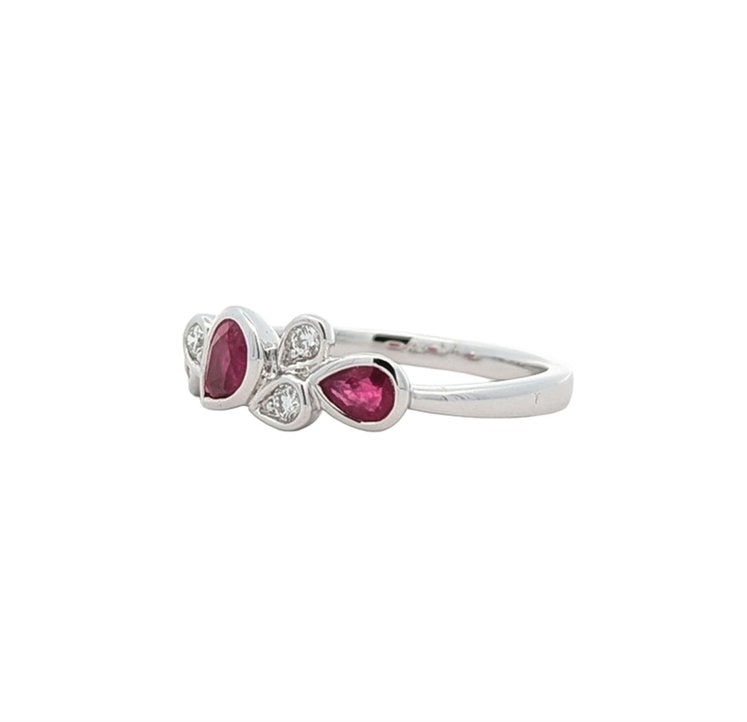 14KT White Gold Ruby and 0.08ctw Diamond Ring