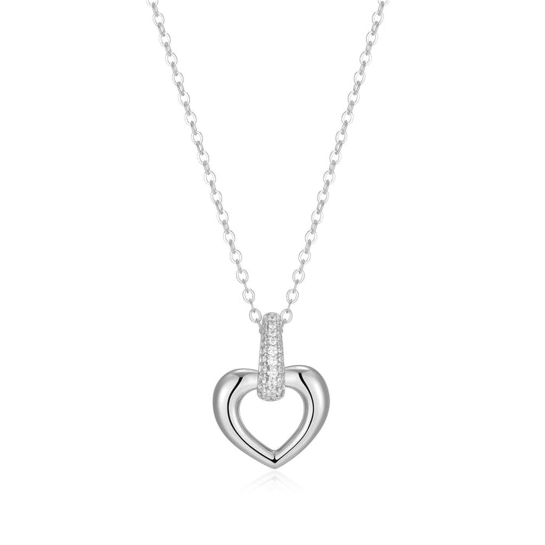 ELLE Sterling Silver Rhodium Plated CZ "Amour" Intertwined Heart Necklace 18+2"