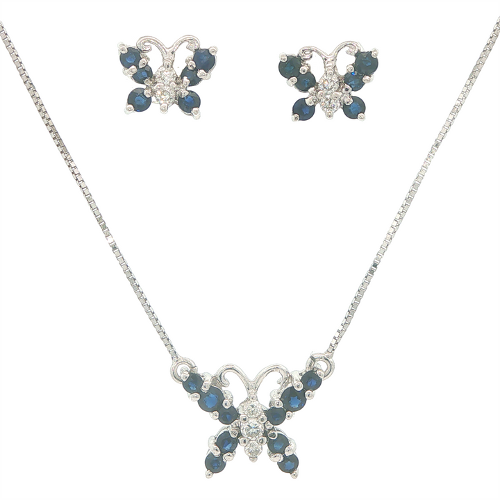 14KT White Gold Sapphire and 0.25tcw Diamond Butterfly Necklace and Earring Set