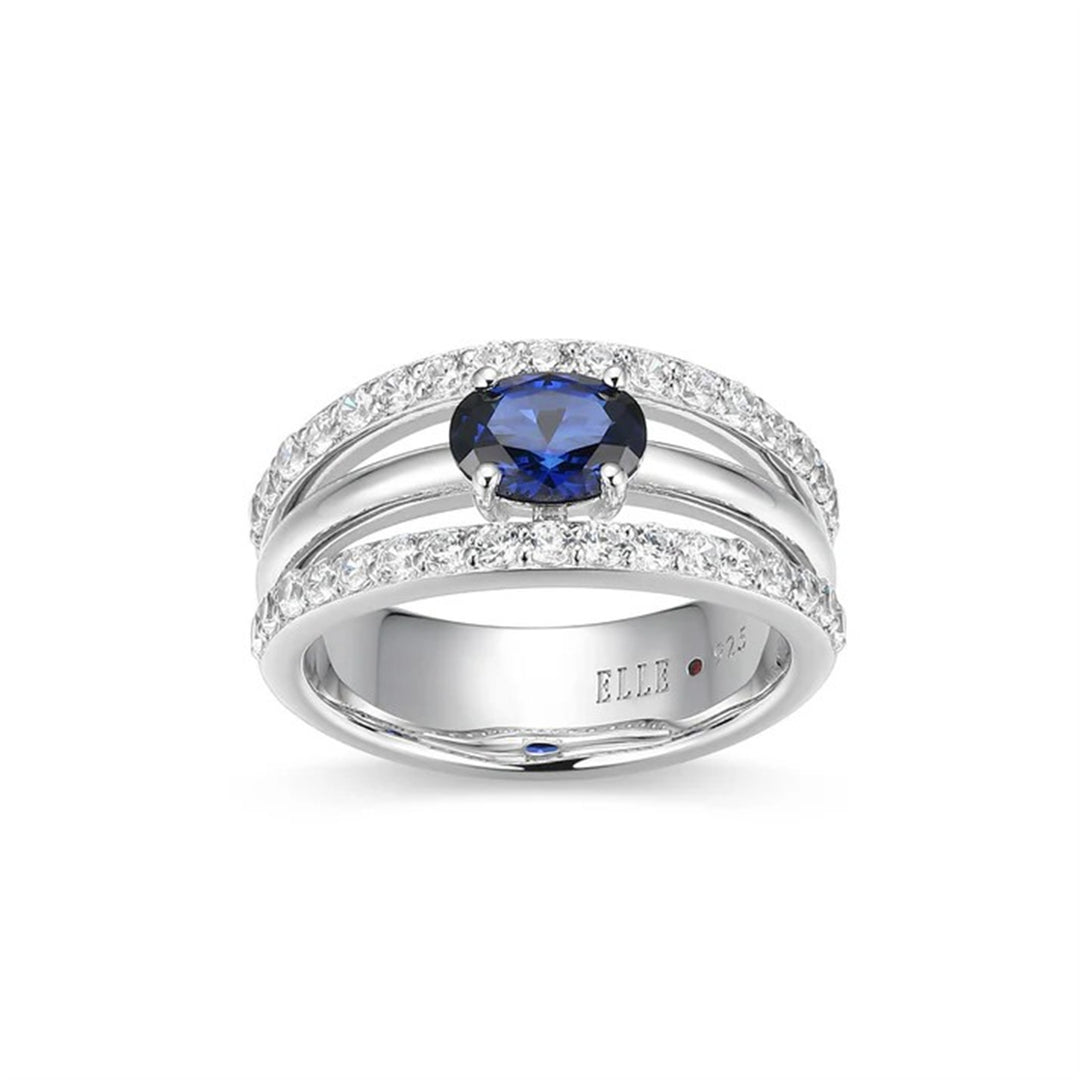 ELLE Sterling Silver "Duchess" Lab Created Blue Sapphire and Cubic Zirconia Spotlight Ring