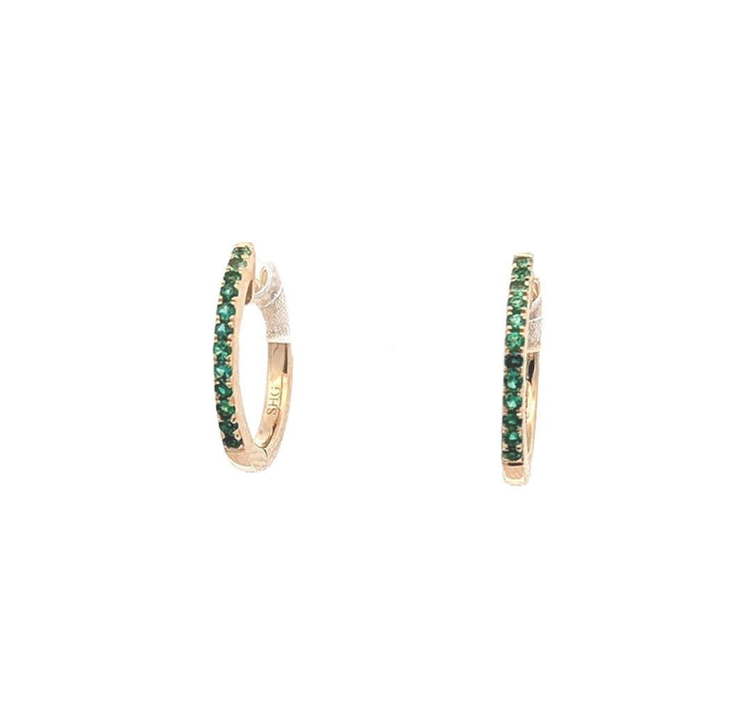 14K Yellow Gold Emerald Hoop Earrings