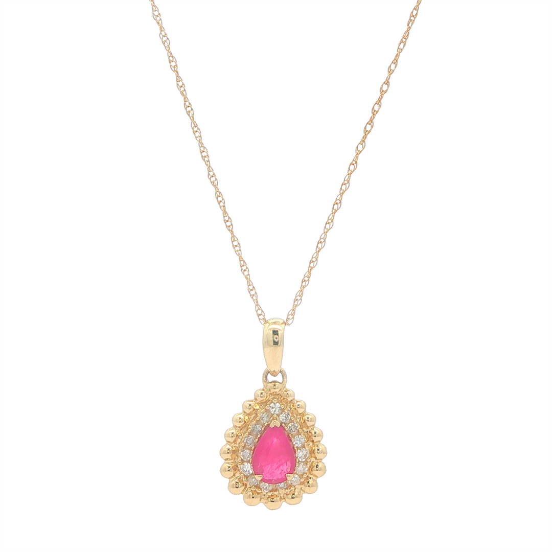 14K Yellow Gold Ruby Diamond 18" Necklace