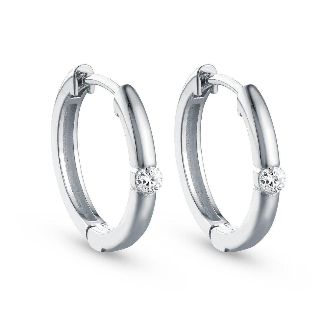 MALO Sterling Silver White Vermal Plating 0.06ctw Diamond Huggie Hoop Earrings