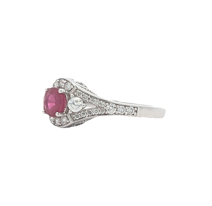 14KT White Gold Ruby Diamond Estate Ring