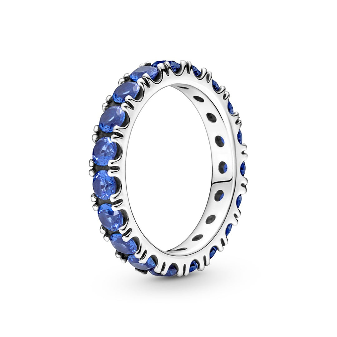 Sterling silver ring with princess blue crystals
