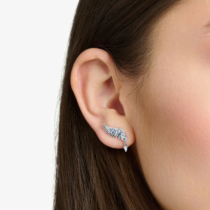 Thomas Sabo Sterling Silver Phoenix Wing Blue and White Stone Stud Earrings