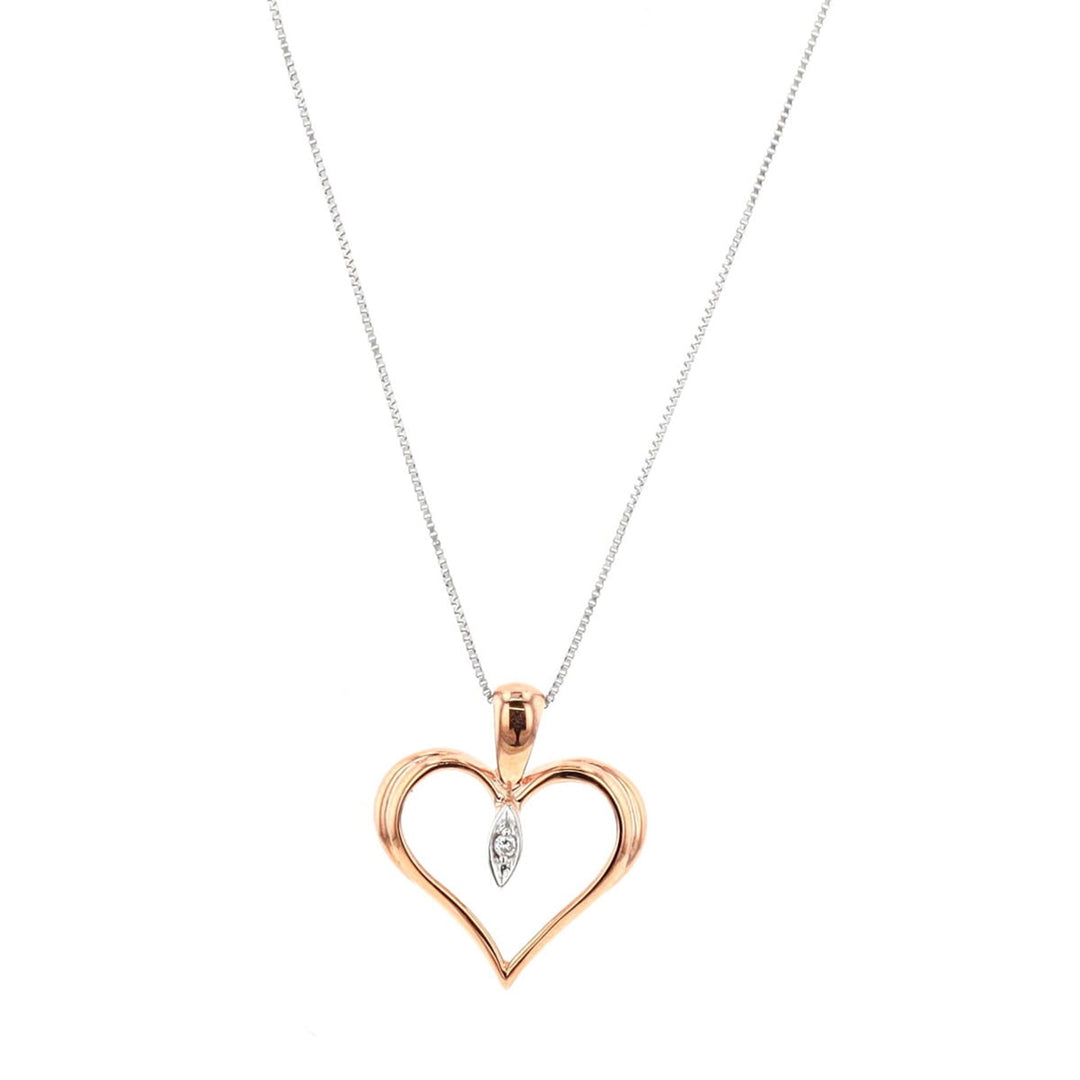 10KT Rose and White Gold 0.008ctw Diamond Heart Necklace