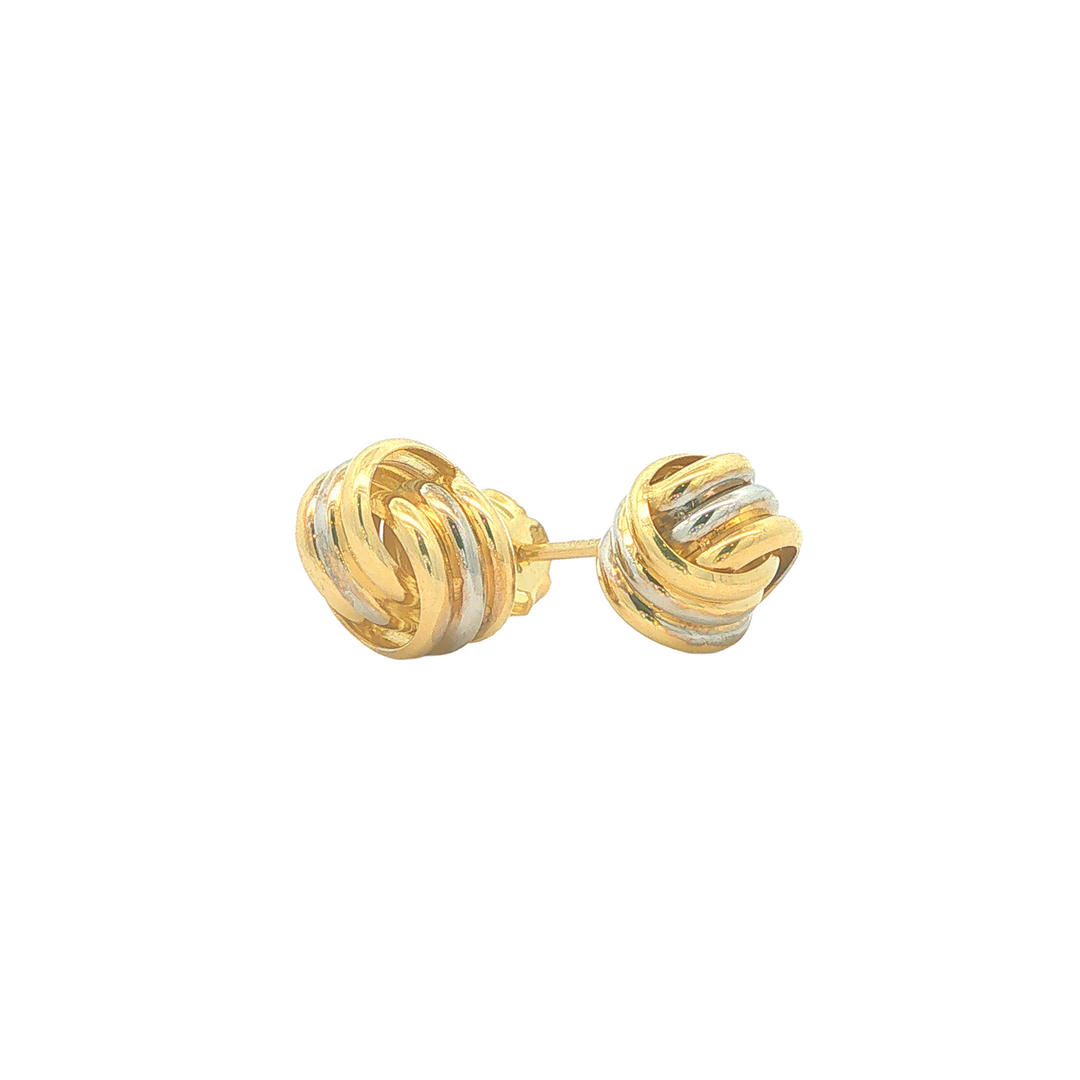10KT Yellow and White Gold Knot Stud Earrings