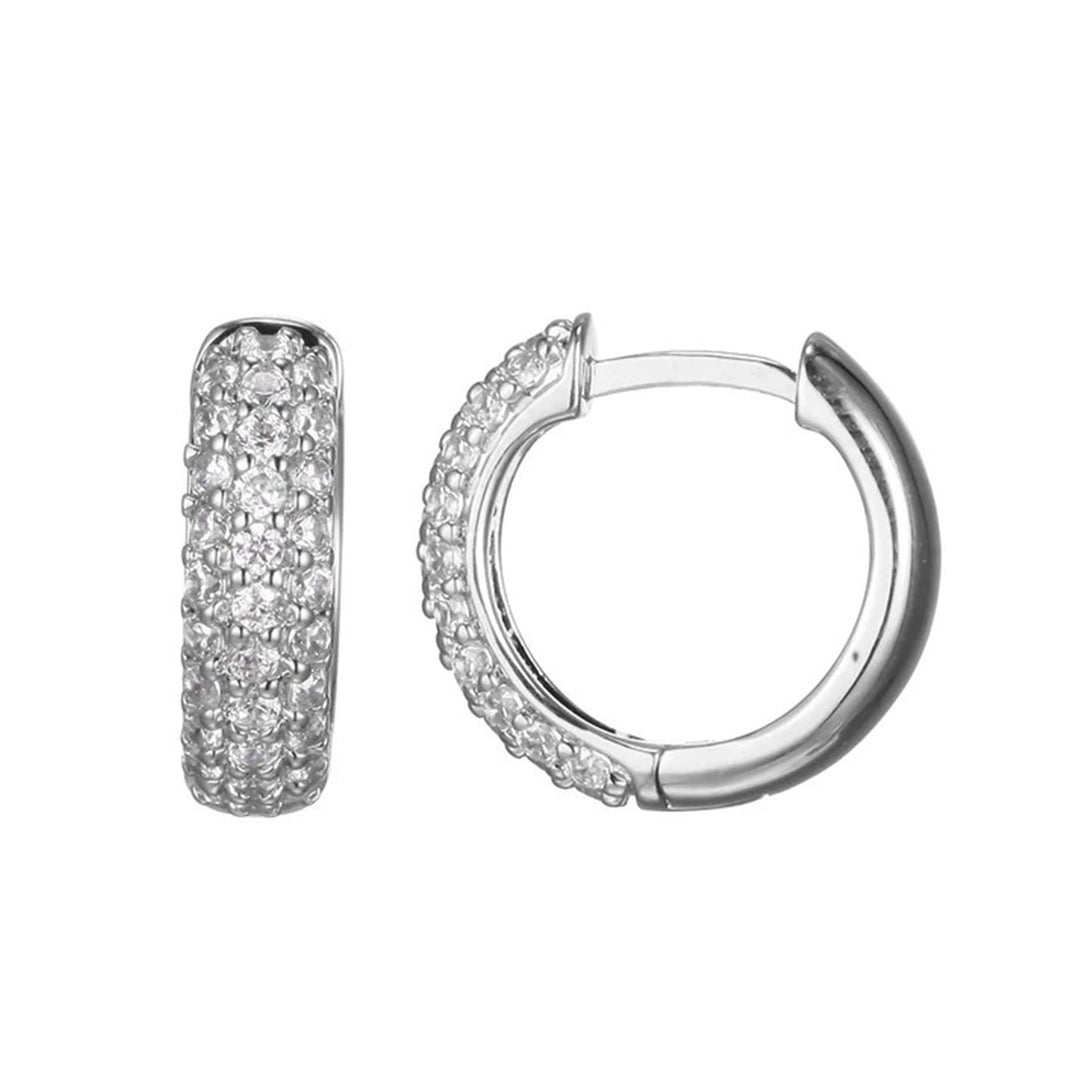 REIGN Sterling Silver Rhodium Plated CZ Wide Pave Huggie Hoop Earrings