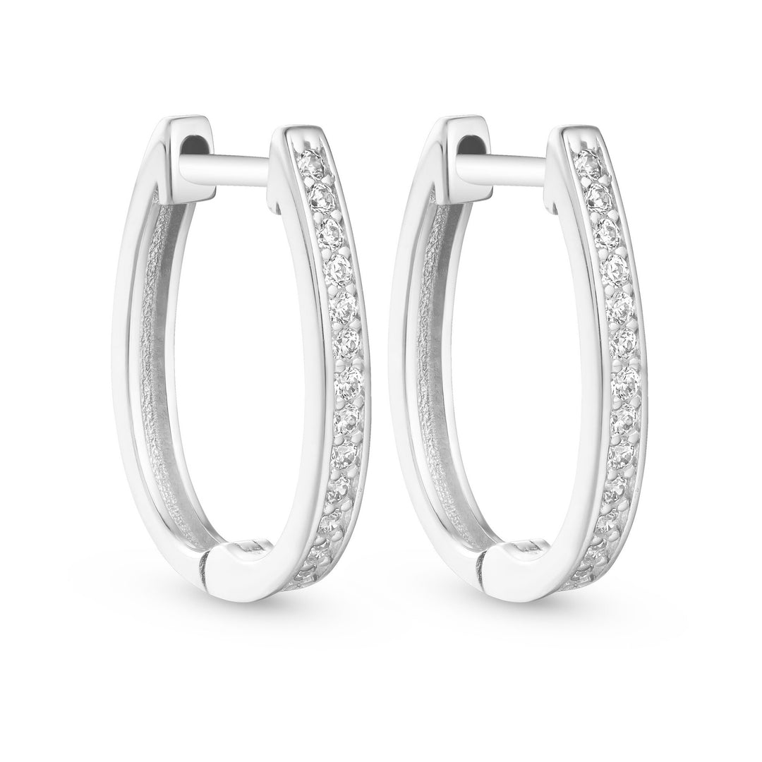 MALO Sterling Silver White Vermal Plating 0.13ctw Diamond Huggie Hoop Earrings