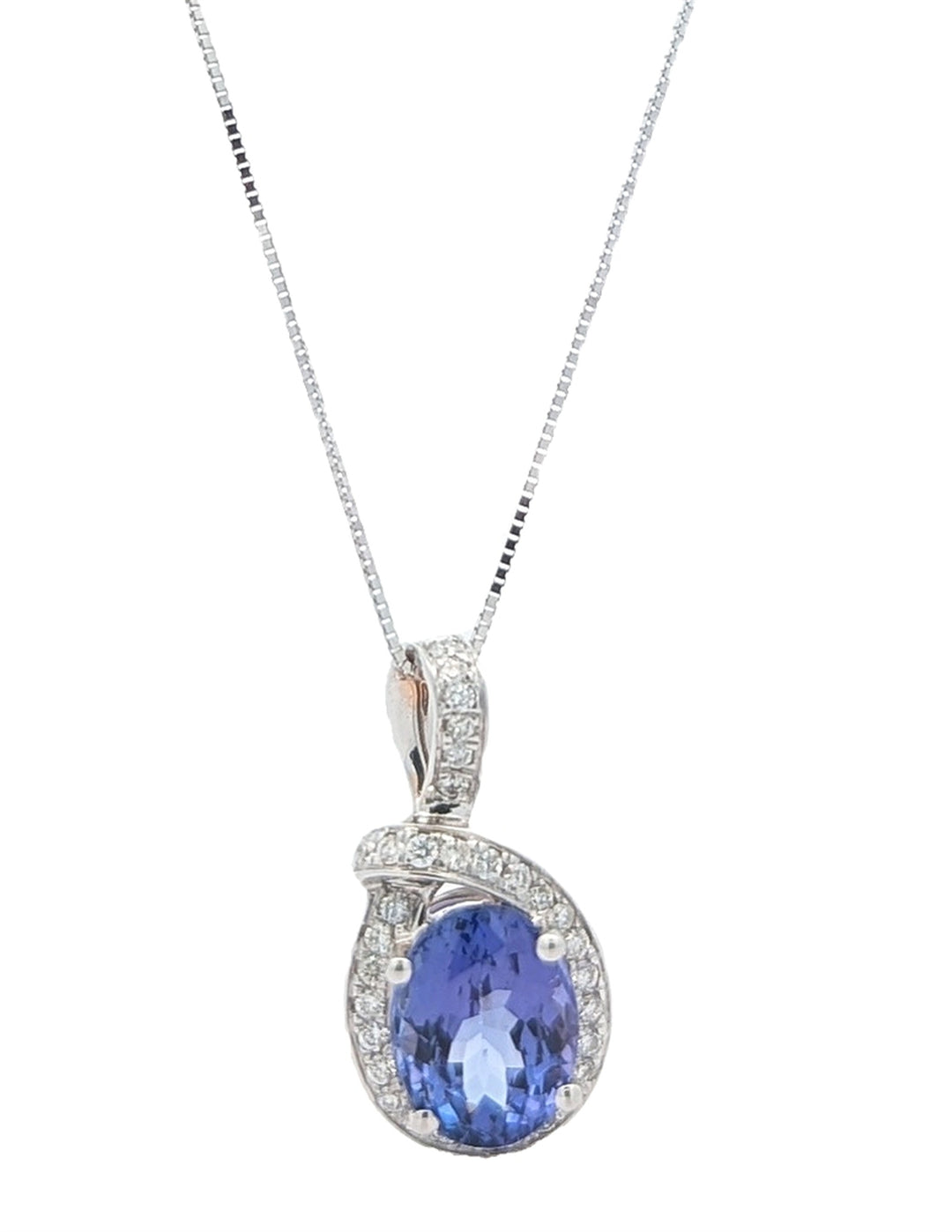 14KT White Gold Tanzanite and 0.19ctw Diamond 18" Necklace