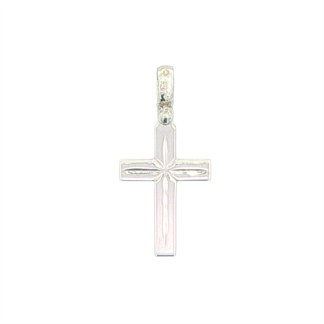 10K White Gold Inscribed Cross Pendant (2 1/2  x 1 1/2 cm)