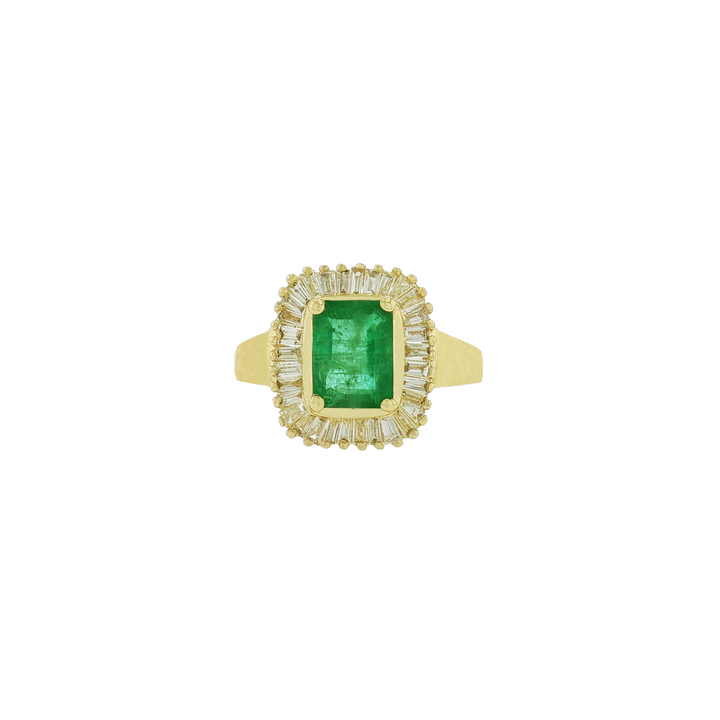 14KT Yellow Gold Emerald Cut Emerald & 0.85cttw Diamond Estate Ring