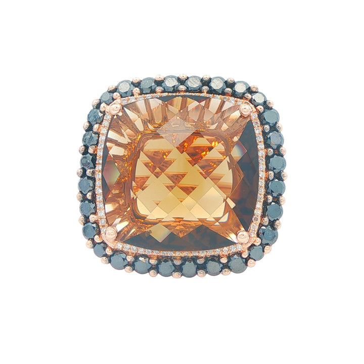 18K Rose Gold Smoky Quartz 2.65ctw Black Diamond Estate Cocktail Ring