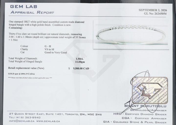 18KT White Gold 1.50ctw Diamond Estate Bangle Bracelet