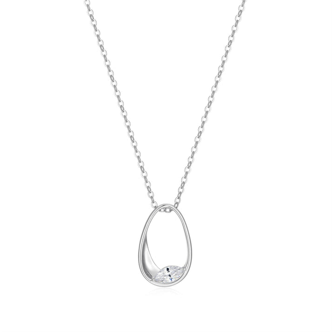 ELLE Sterling Silver Rhodium Plated "Wink" Sculpeted Oval Necklace with CZ 18 + 2"