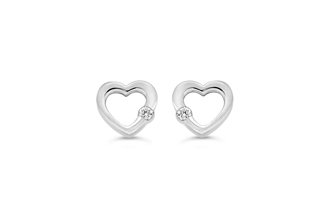 10KT White Gold 0.04ctw Diamond Icicles Open Heart Stud Earrings