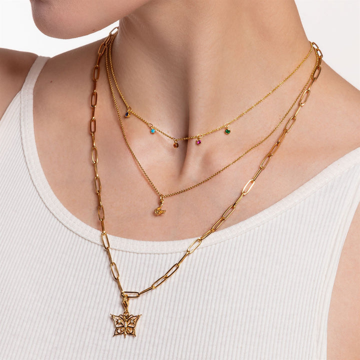 Thomas Sabo Sterling Silver Gold Plated Colourful Stones Necklace