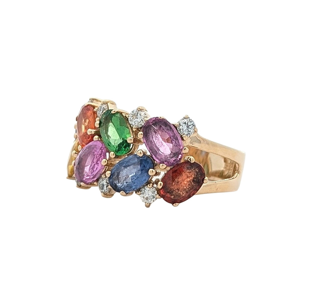 14K Yellow Gold 0.32ctw Diamond Multi-Coloured Sapphire Estate "EFFY" Ring